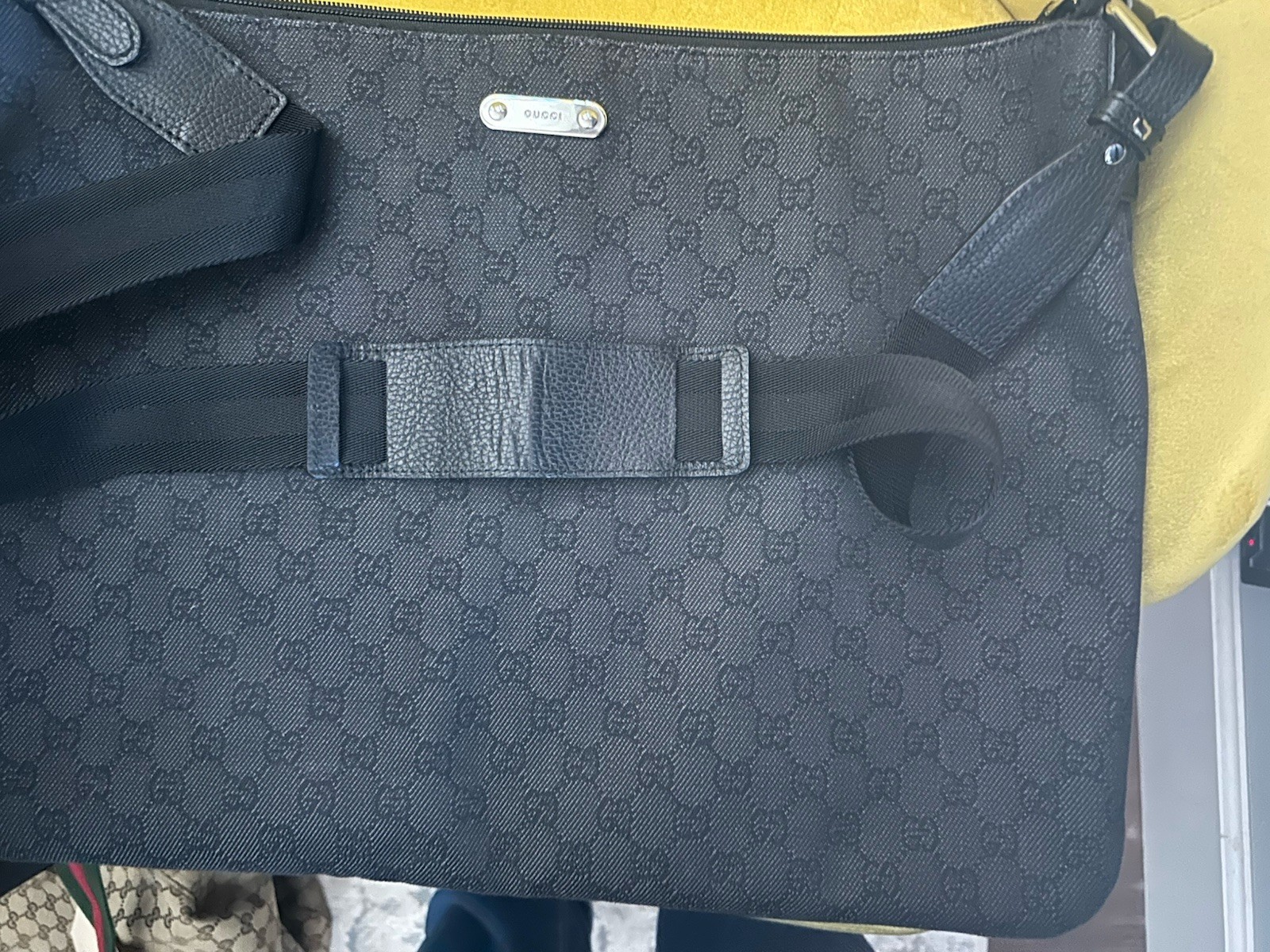 Gucci GG Black Denim Messenger Bag Adjustable Strap Inner Pocket – Authentic