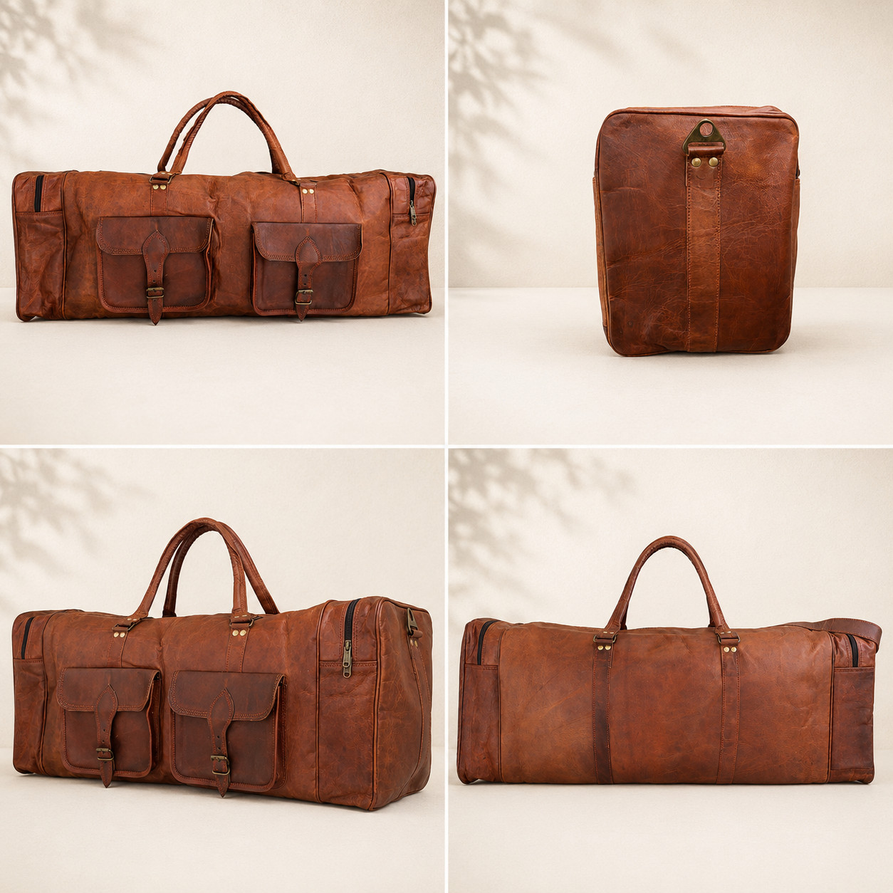 32″ Large Vintage Genuine Leather Duffle Bag, Carry On Travel Bag, Overnight Bag