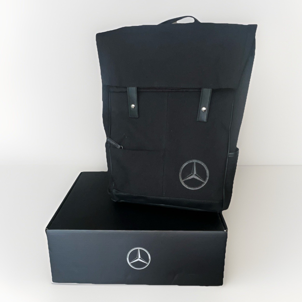 NIB Mercedes-Benz Black Backpack Flap Closure, Handle, Adjustable Padded Straps
