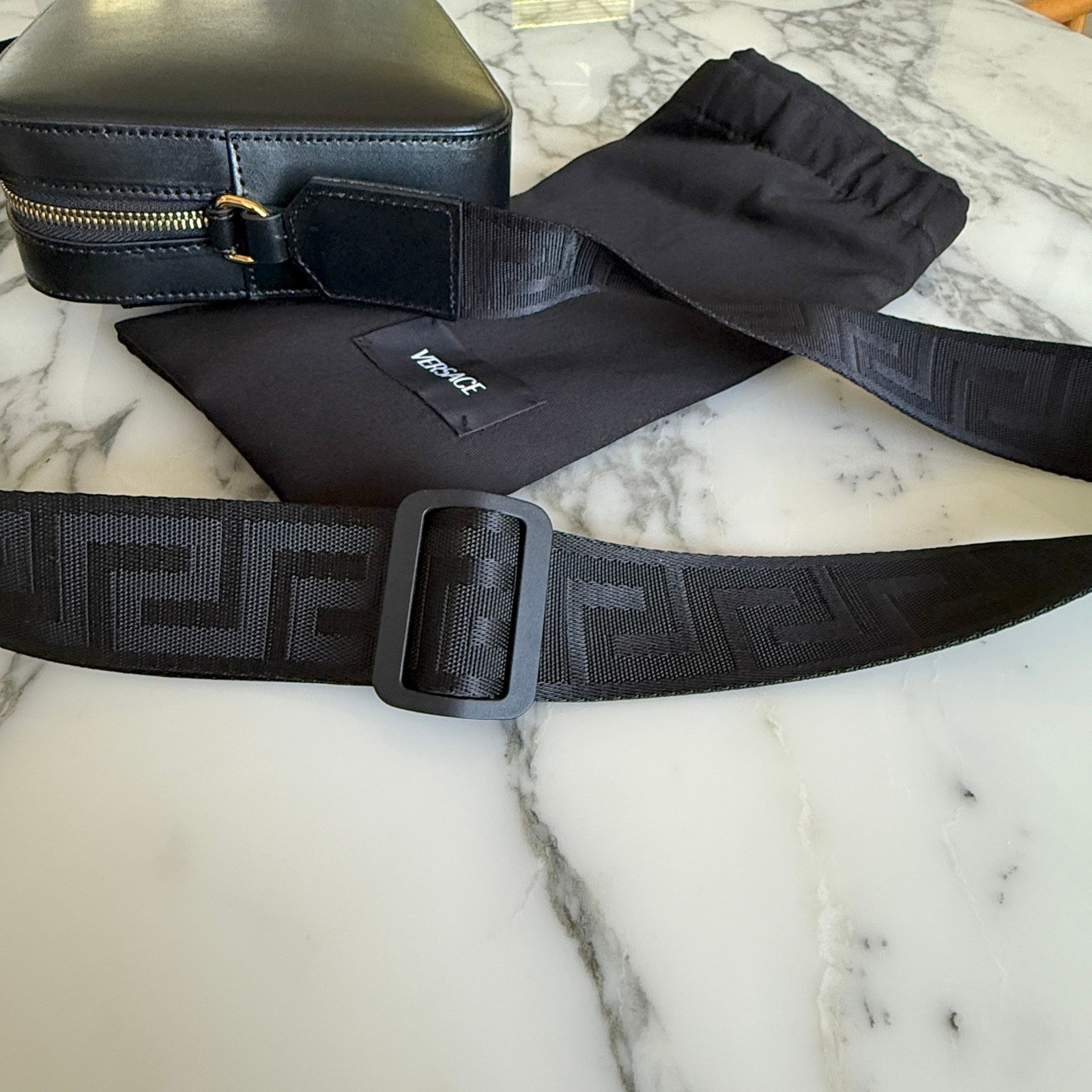 Versace Embossed Greca Black Box Leather Shoulder Bag Crossbody 1010737 Italy