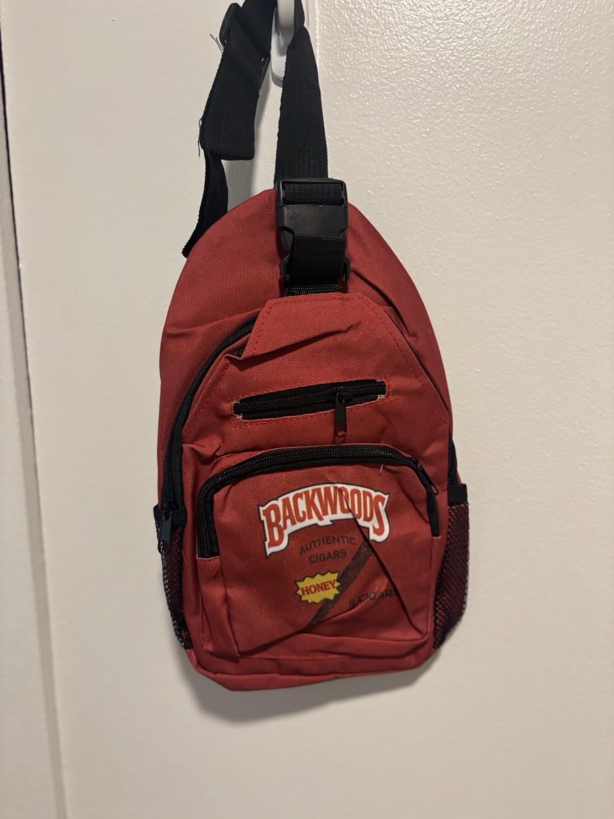 Backwoods Red/Black Crossbody Sling Bag Zip Buckle Adjustable Strap Pockets