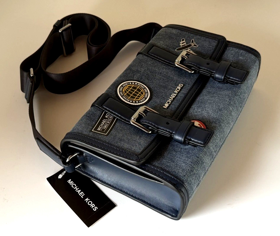 Michael Kors Cooper Embellished Small Trunk Crossbody Bag Denim Multi