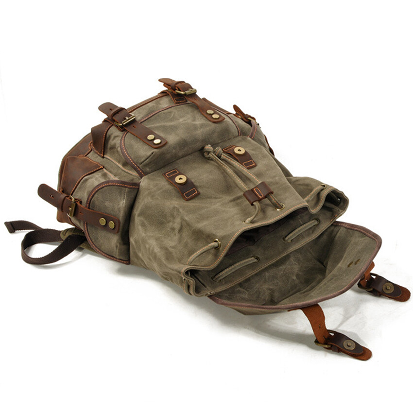 Casual Vintage Canvas Backpack Leather Bags Outdoor Shoulder Rucksack Daypack