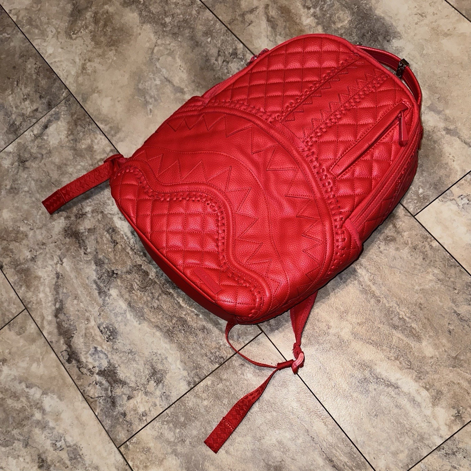 Sprayground Red Riviera DLXV Shark Backpack Red Quilted Leather Rare
