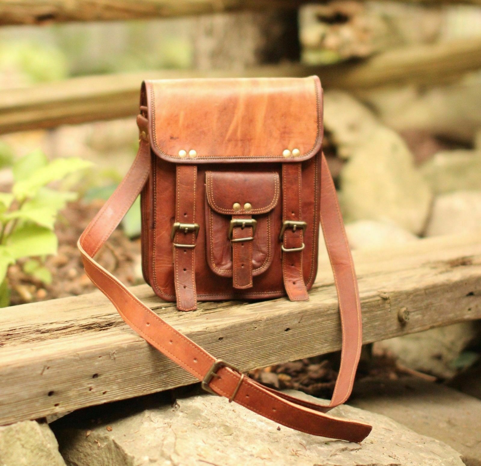 Men’s Rustic Genuine Leather Messenger Shoulder Bag Small Cross Body Satchel