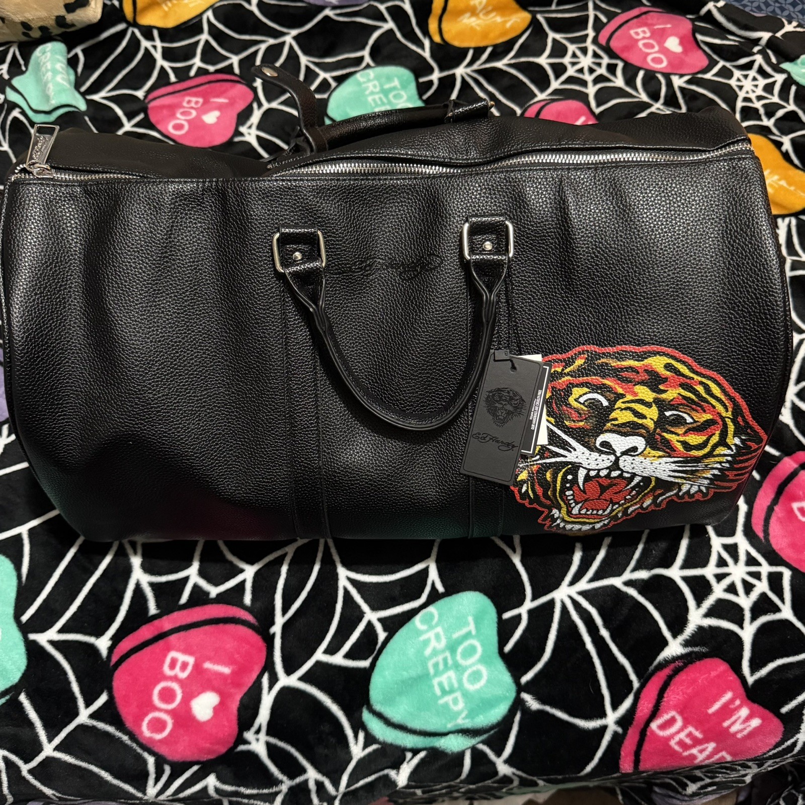 Ed Hardy Roaring Tiger Black Duffle Weekend Bag Black
