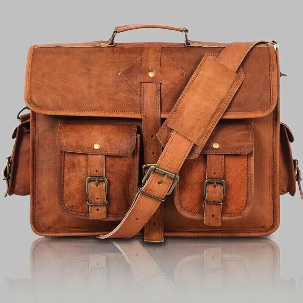 Leather Messenger Half Flap for Work, Laptop Shoulder Bag, New Job Gifts for Men