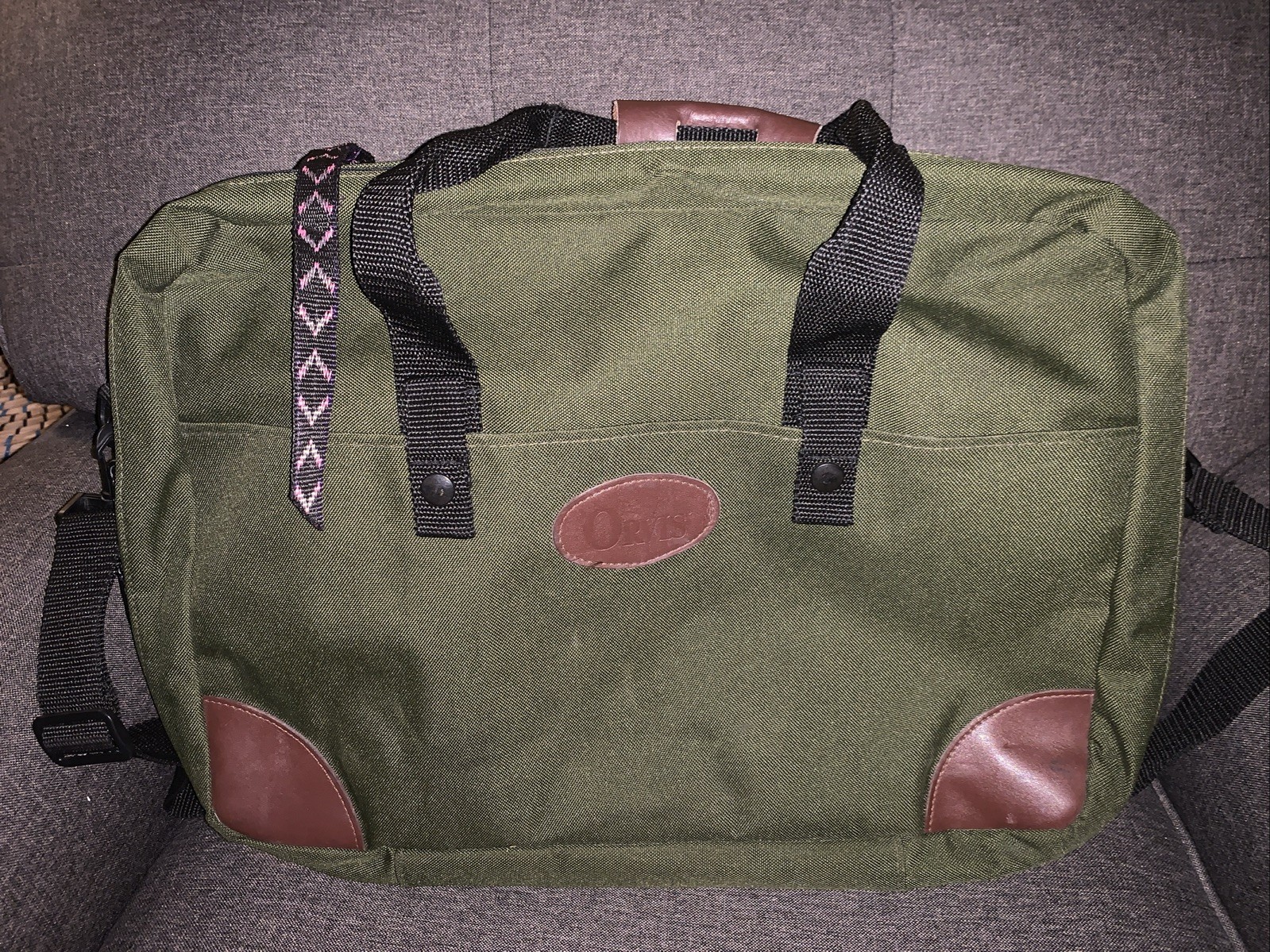 Orvis Messenger Bag Green/Brown Zip Crossbody Shoulder Strap Inner/Outer Pockets