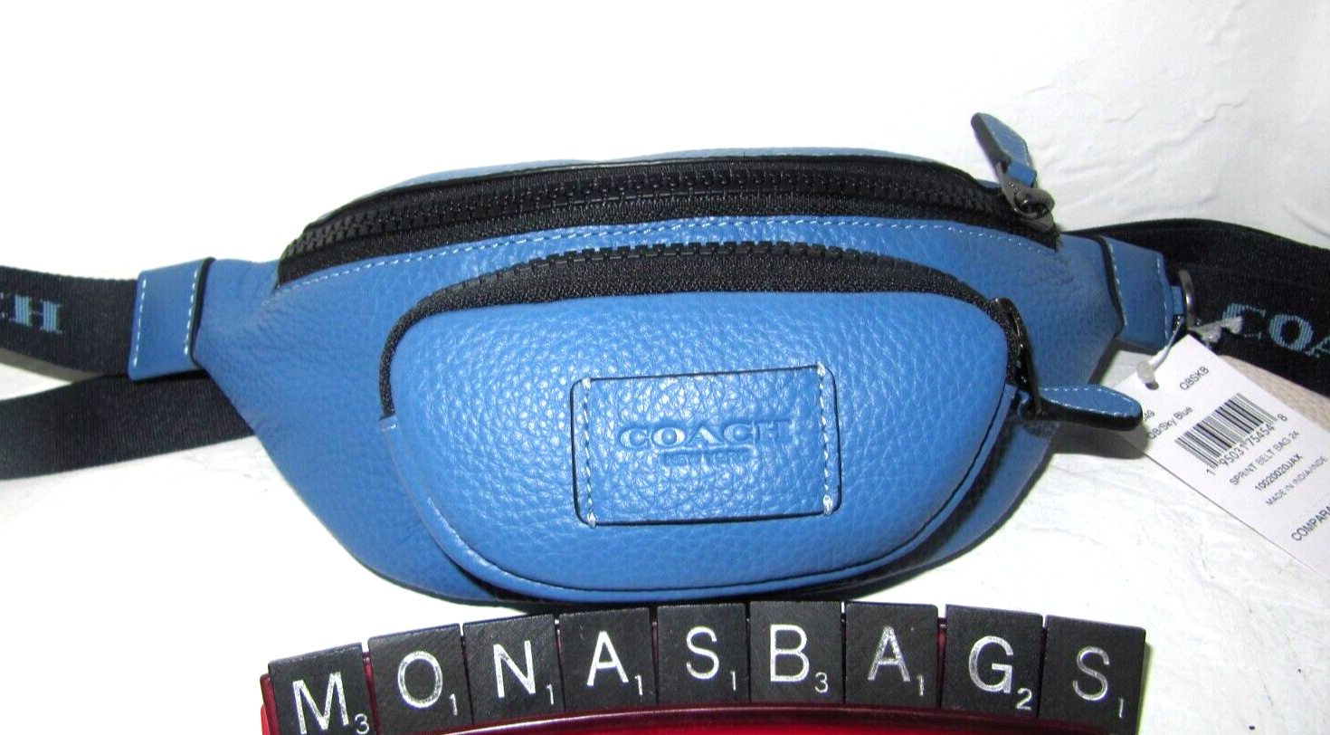 Coach New CE649 Sprint Belt Bag 24 Gunmetal Hardware Sky Blue Leather NWT $298