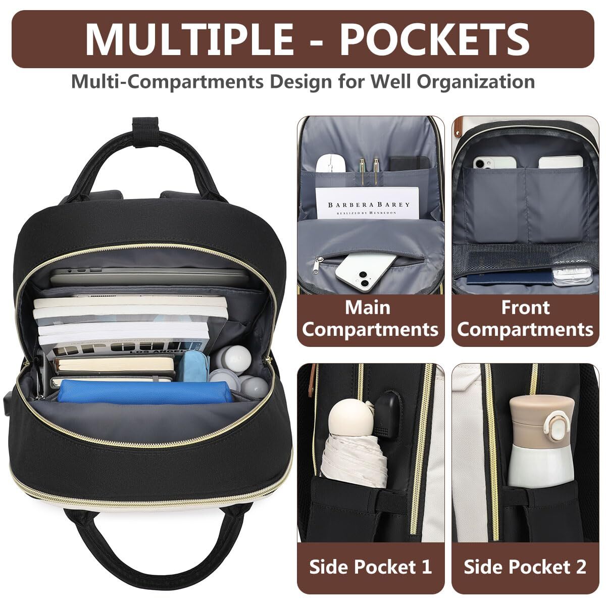 Laptop Backpack 15.6″ Work & Travel Bag Waterproof USB Charging Port