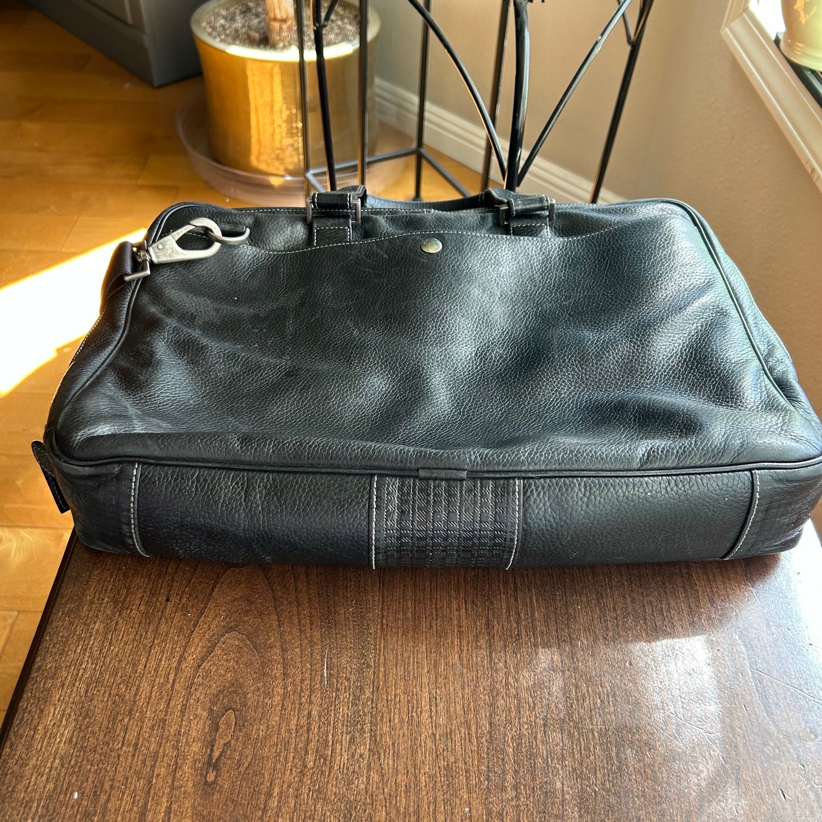 Boconi Tyler Tumbled Zipster Black Leather Messenger Bag Briefcase