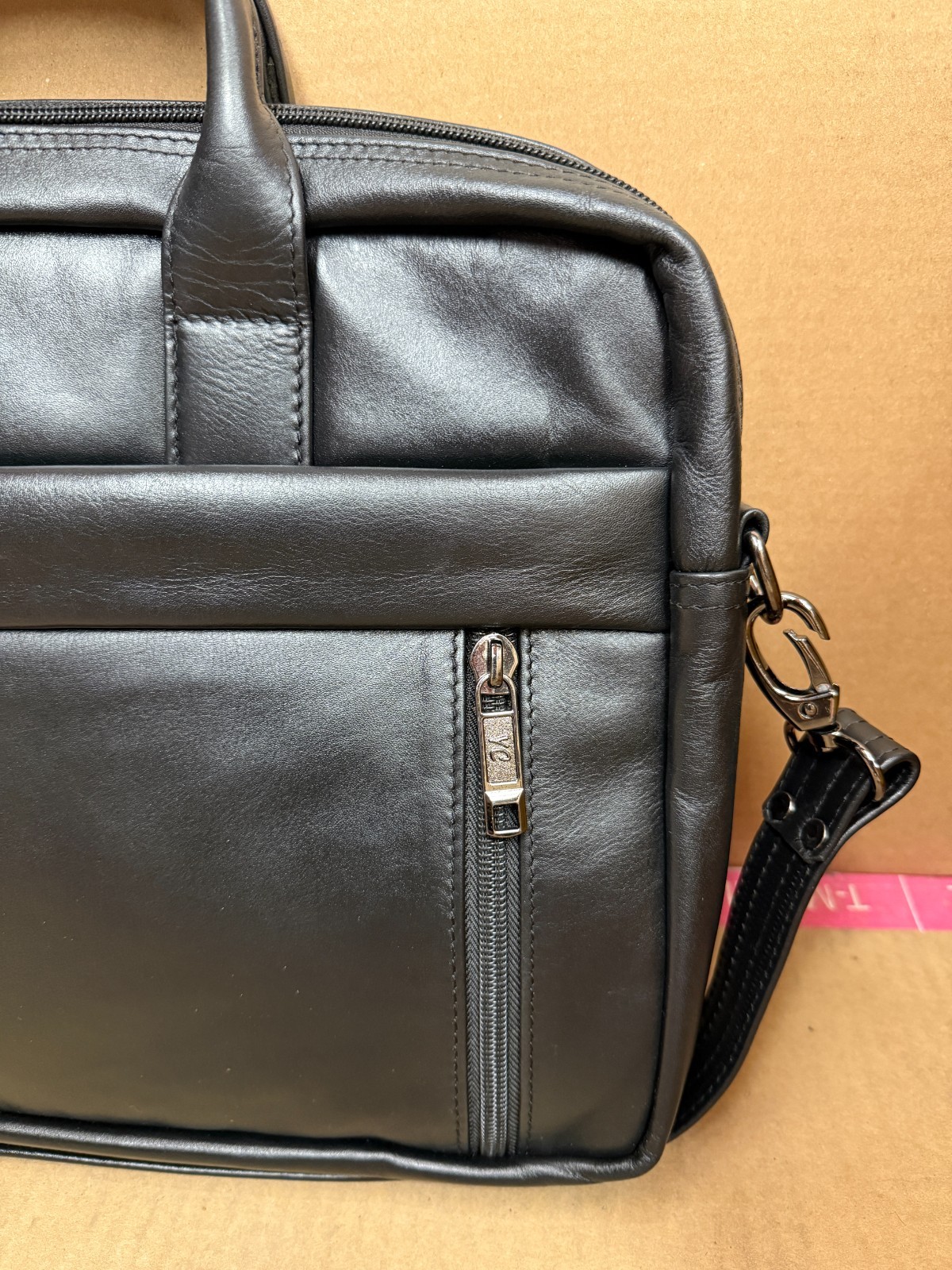 Double Compartment Executive Classic Top Grain Cow Leather Messenger Bag Black