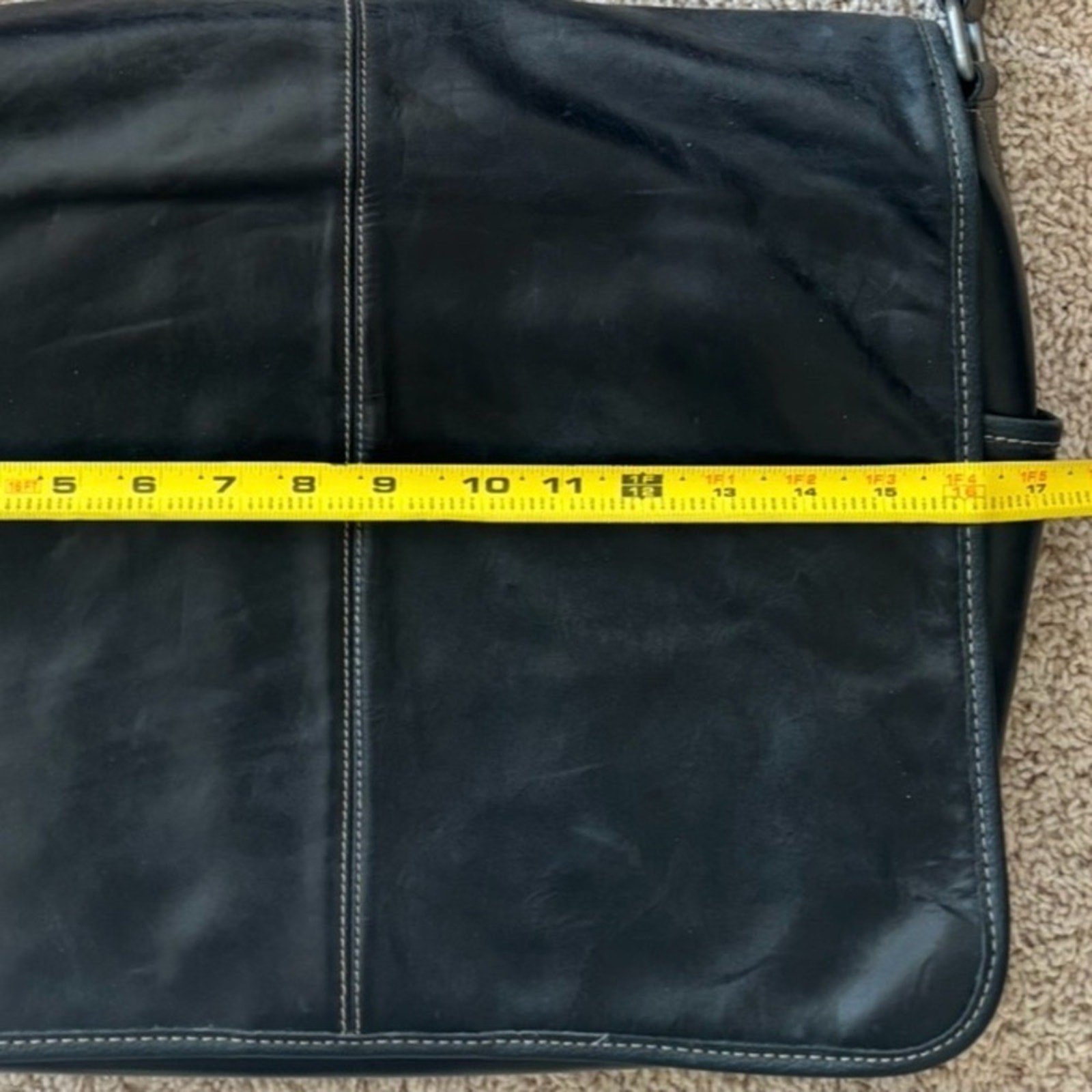 NWT Perry Ellis Portfolio Full Flap Black Leather Adjustable Messenger Bag