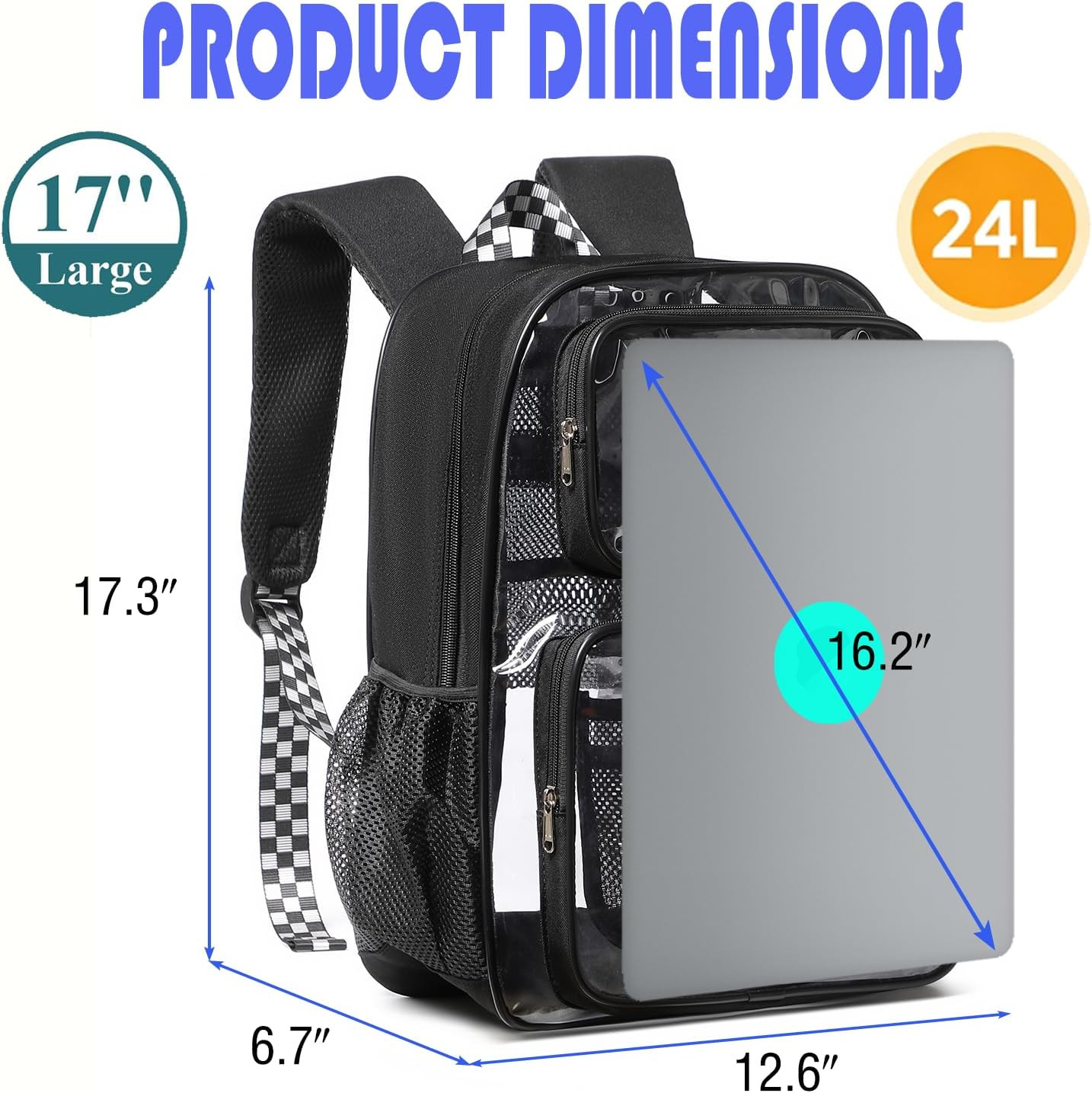 Clear Backpack Heavy Duty -17 Inch Extra Large Bookbag, Reinforced See through S