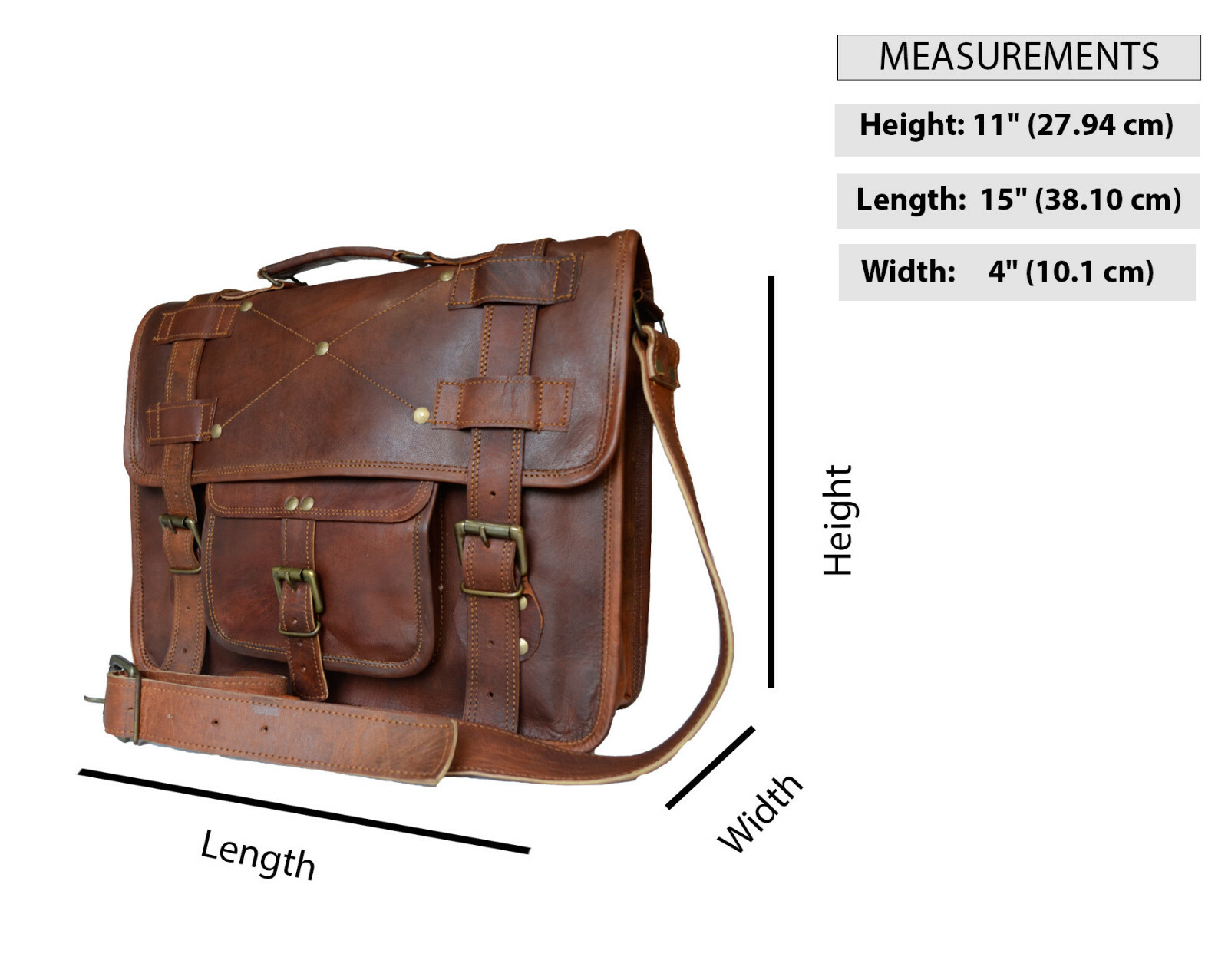 Men’s Laptop Briefcase Genuine Leather Messenger Bag Brown Shoulder Handbag 15″