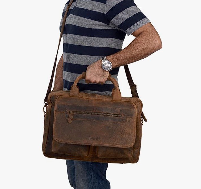 16 Inch Buffalo Leather Briefcase Laptop Messenger Bag Office Briefcase Bag