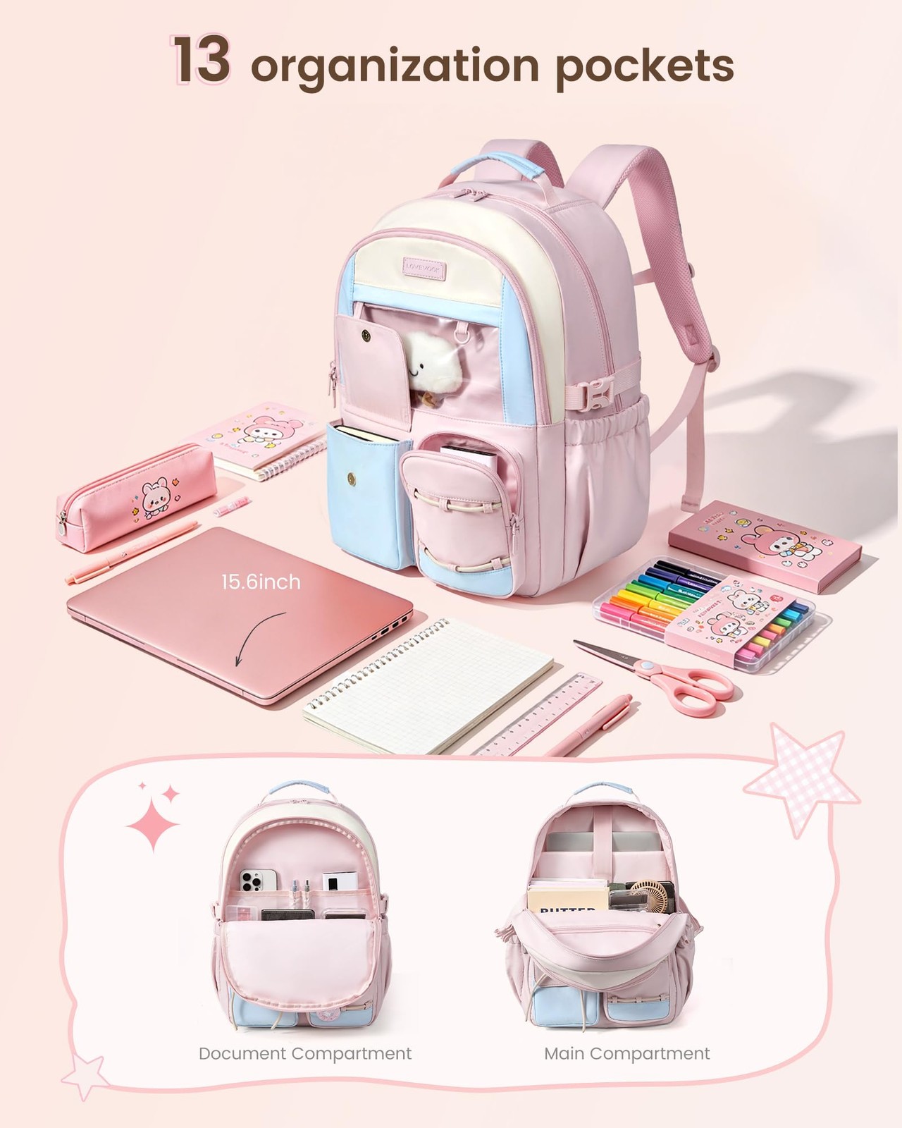 School Backpack for Girls Ages 8-16，Cute Student Bookbag for Teen Girls Kids …