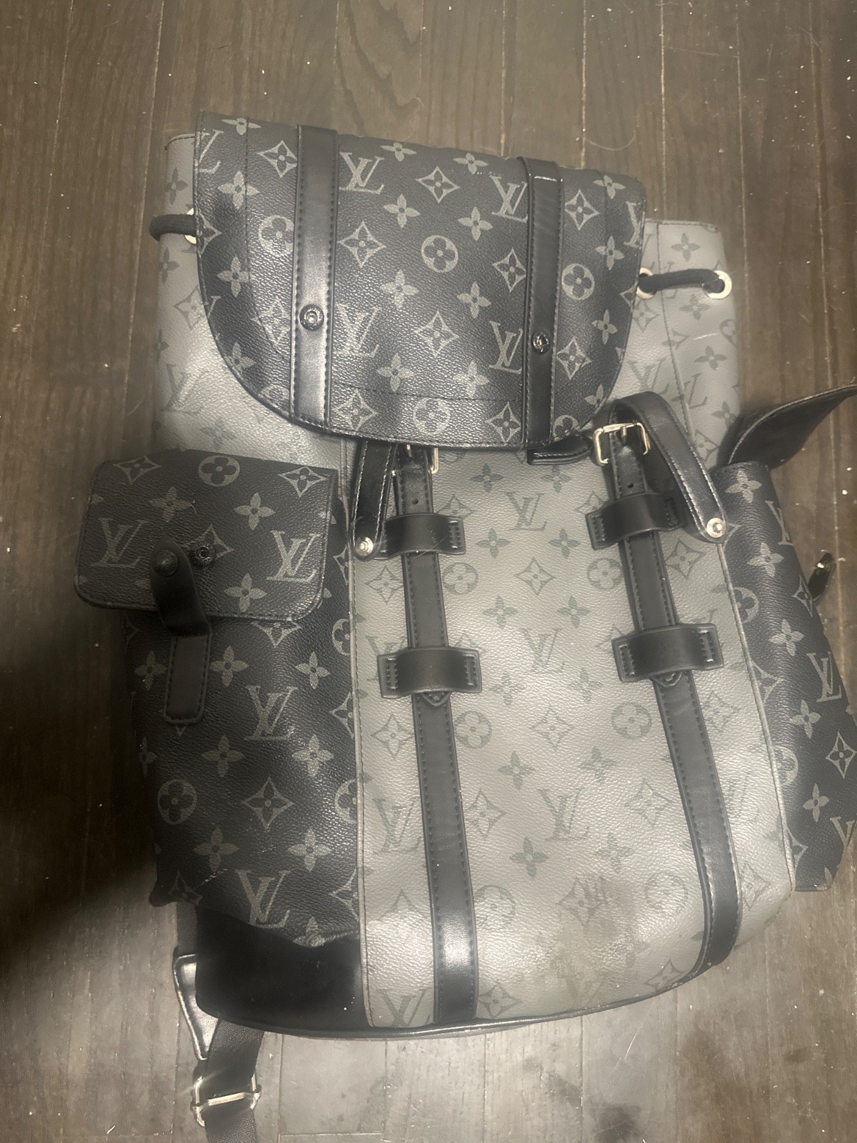 LOUIS VUITTON TR4145 Damier Graphite Christopher PM Bag Backpack Black Red Trim