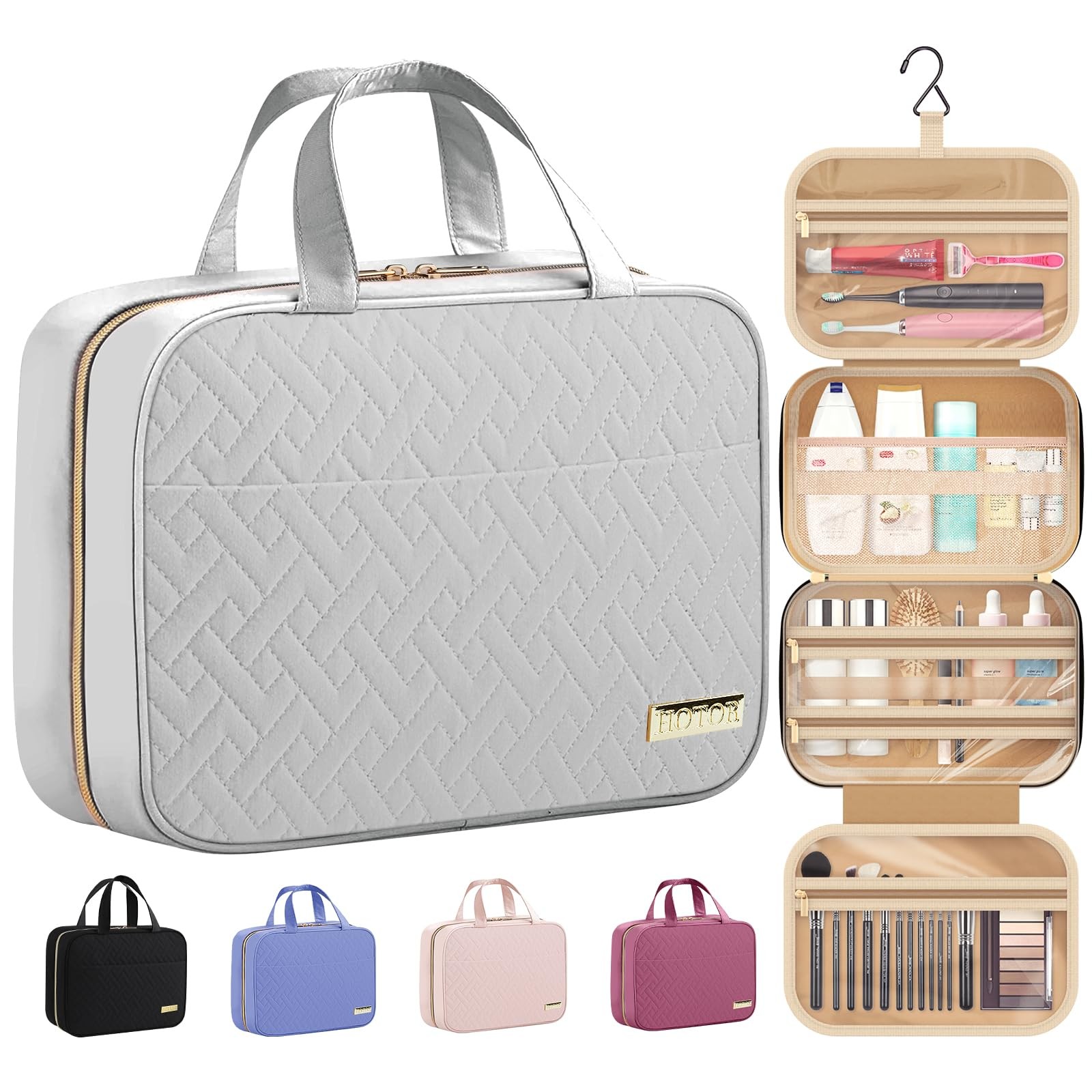 HOTOR Travel Toiletry Bag – Hanging for Women & Medium, Grey