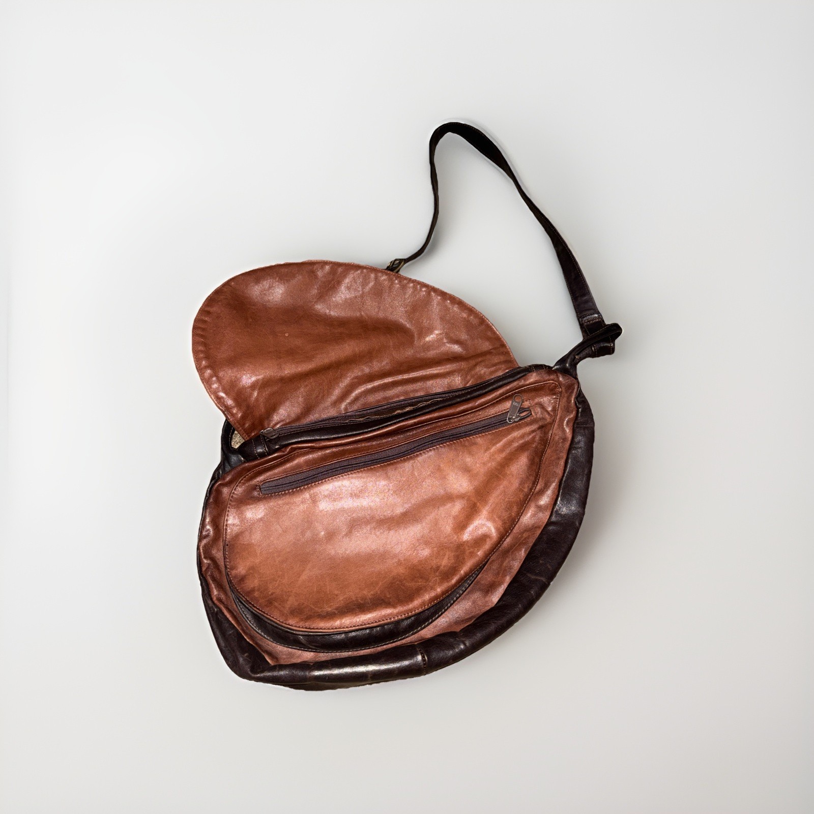 VTG Fred Eisen Brown Leather Designs Backpack Shoulder Strap Handle Sling Bag