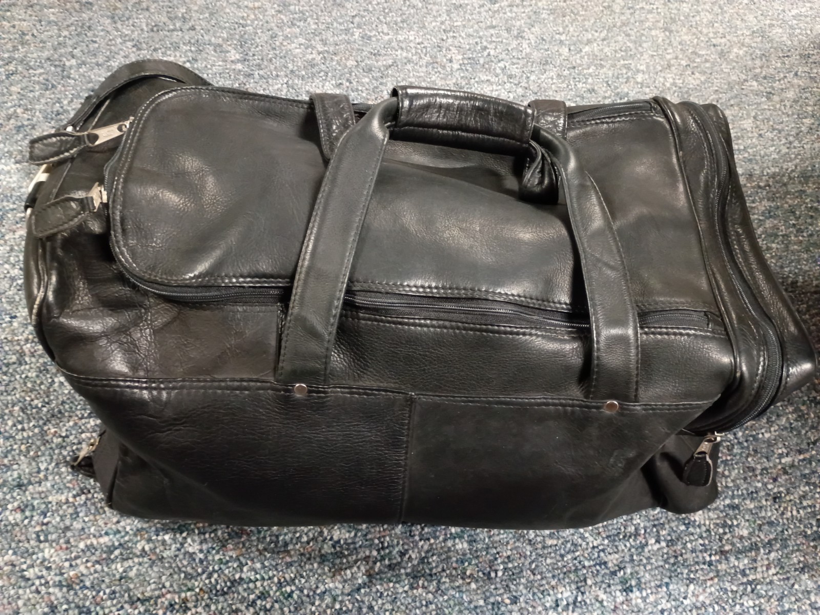 Vintage All Leather Duffel/ Gym Bag By Latico Black 20″X12″
