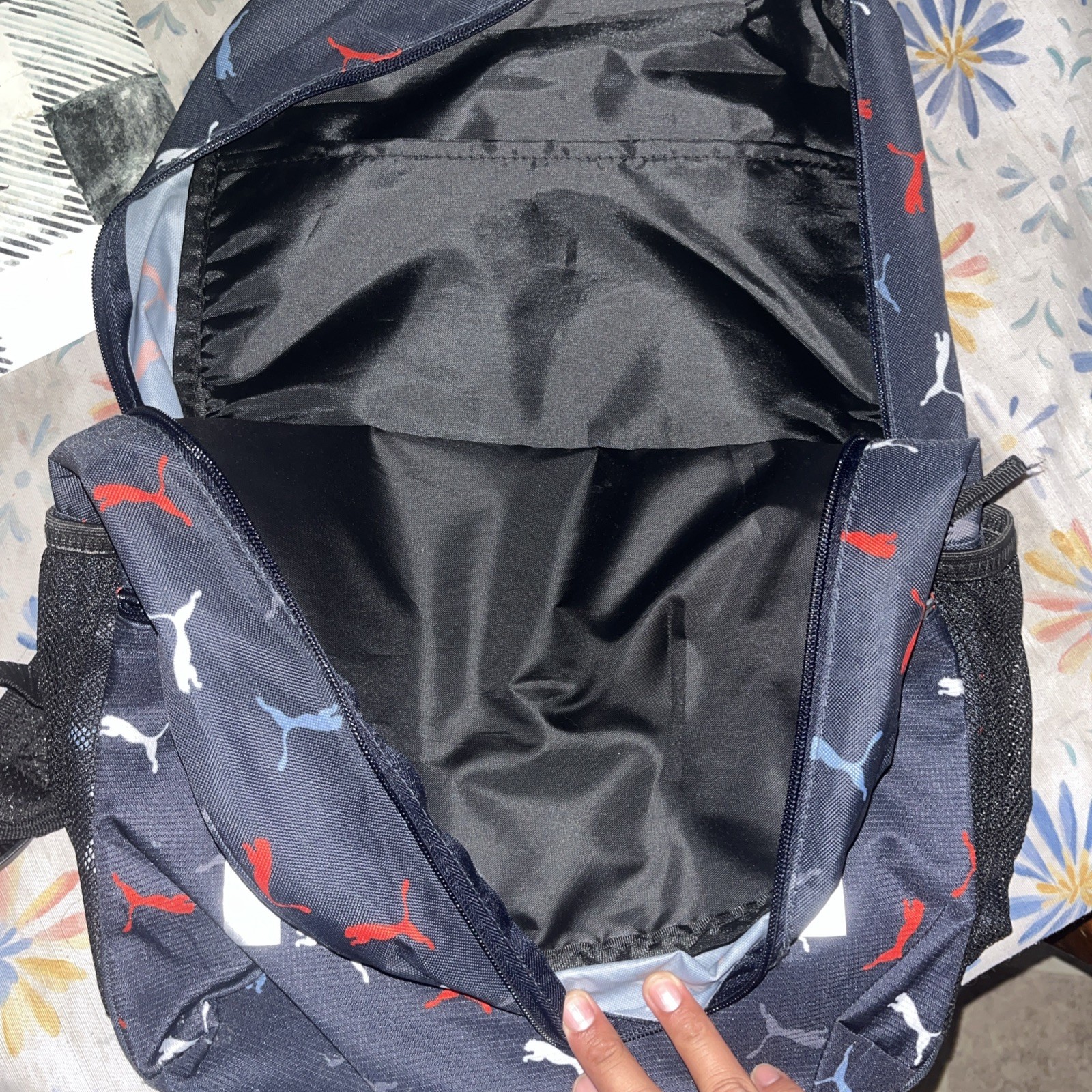 PUMA Navy Blue Red Gray Logo Print Backpack School Travel Bag