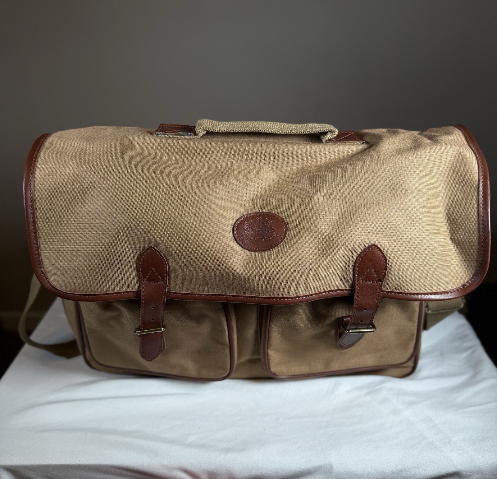 Vintage Polo Ralph Lauren Canvas Leather Messenger Shoulder Bag Khaki