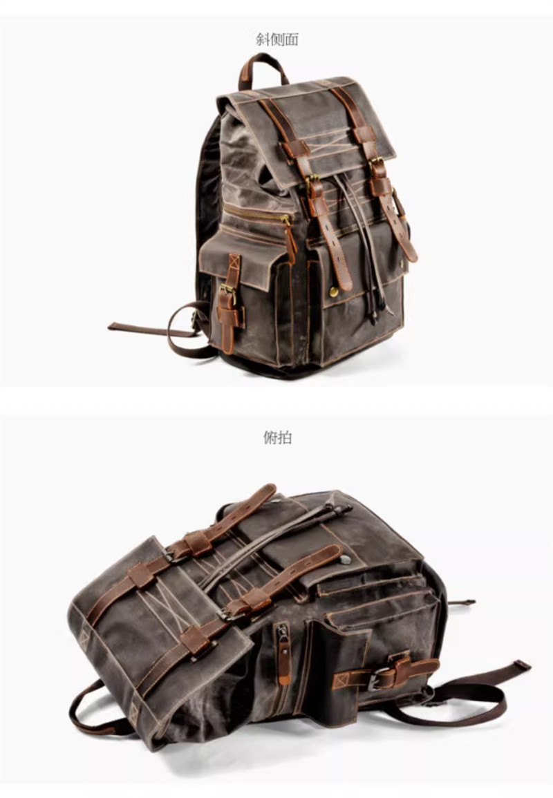 Retro Oil Wax Canvas Backpack Large Capacity Outdoor Travel Bag Leisure Knapsack