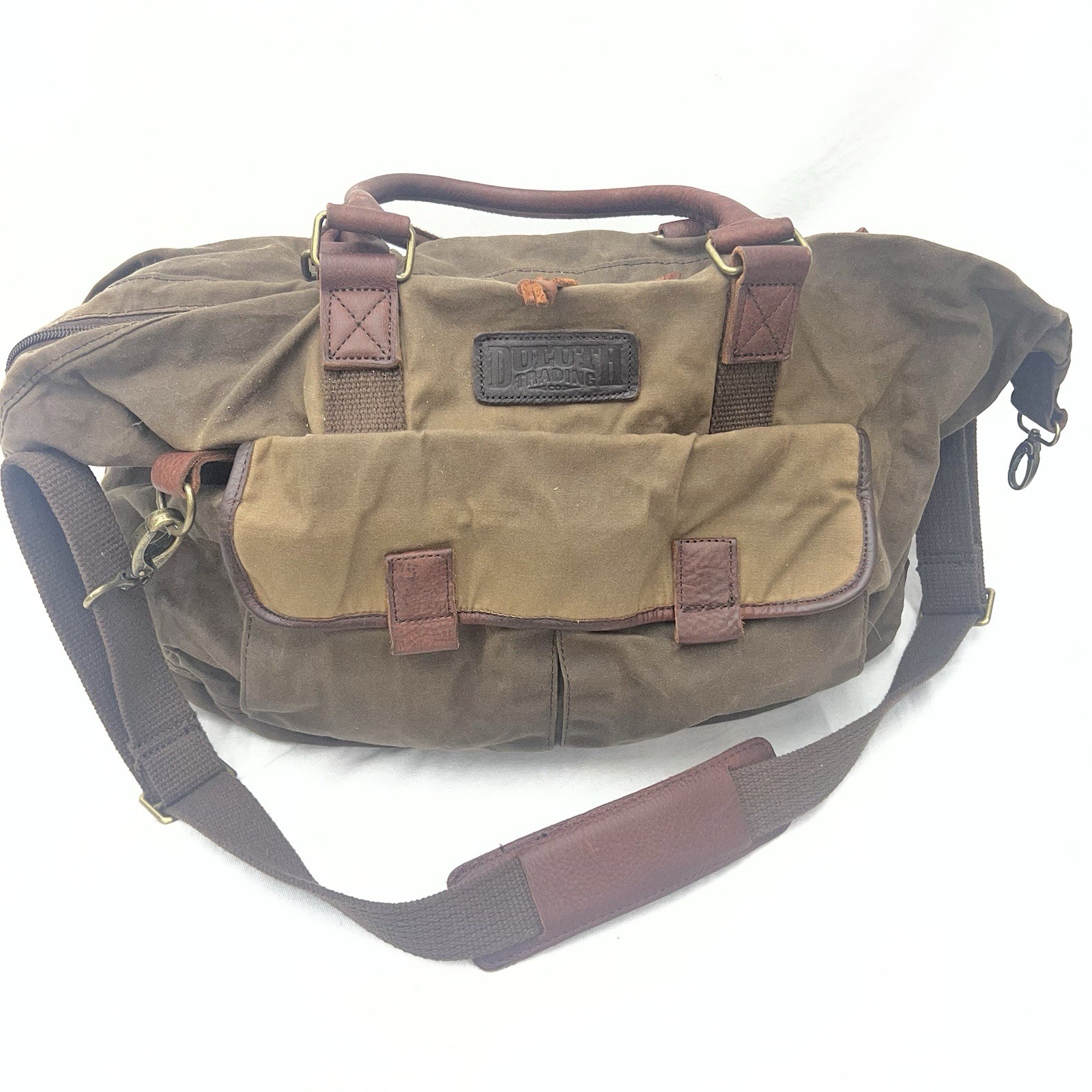 Duluth Trading Waxed Oil Canvas Leather Travel Duffle Bag Weekender Carry On