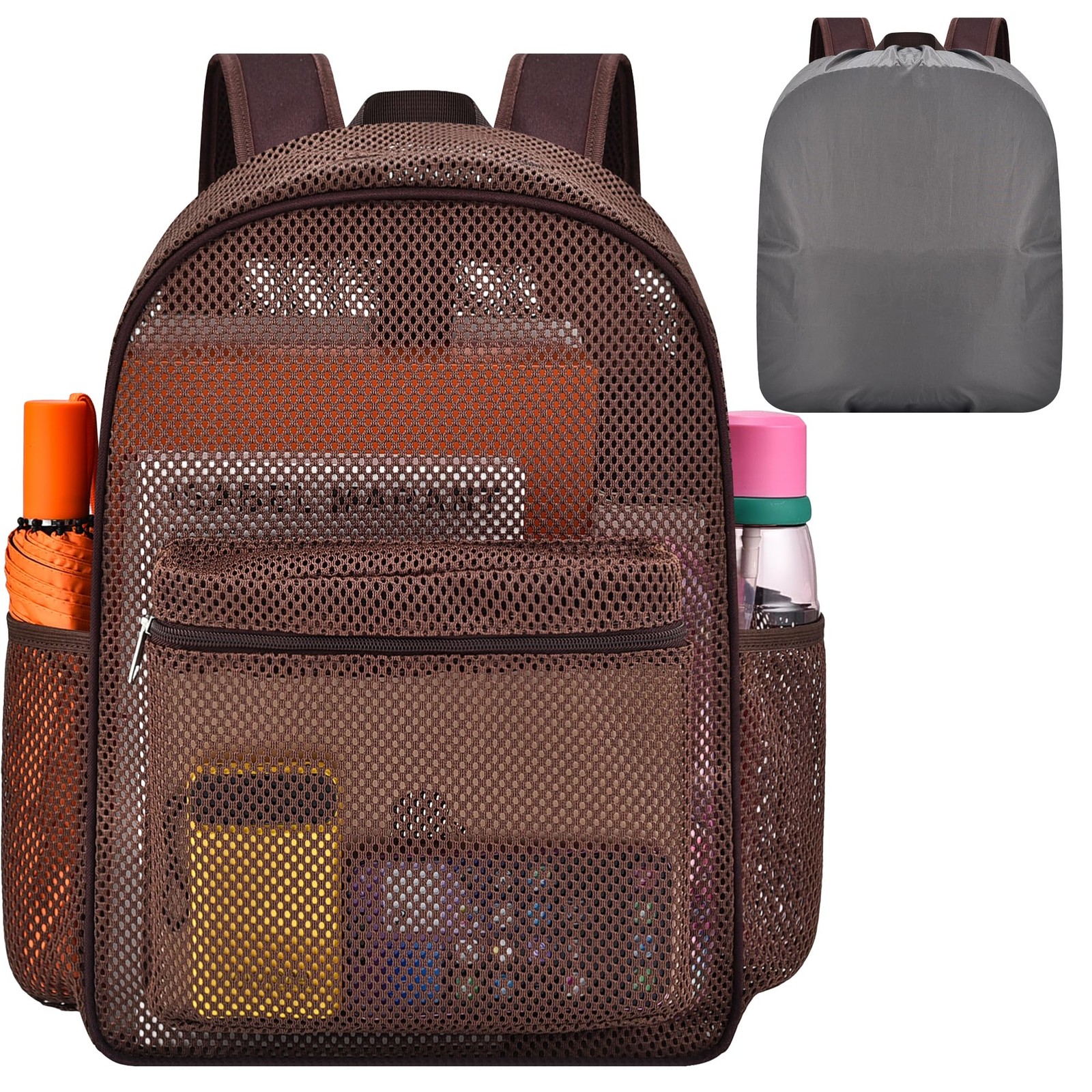 Chocolate Heavy Duty Mesh Backpack See Through College Bookbag Work Travel