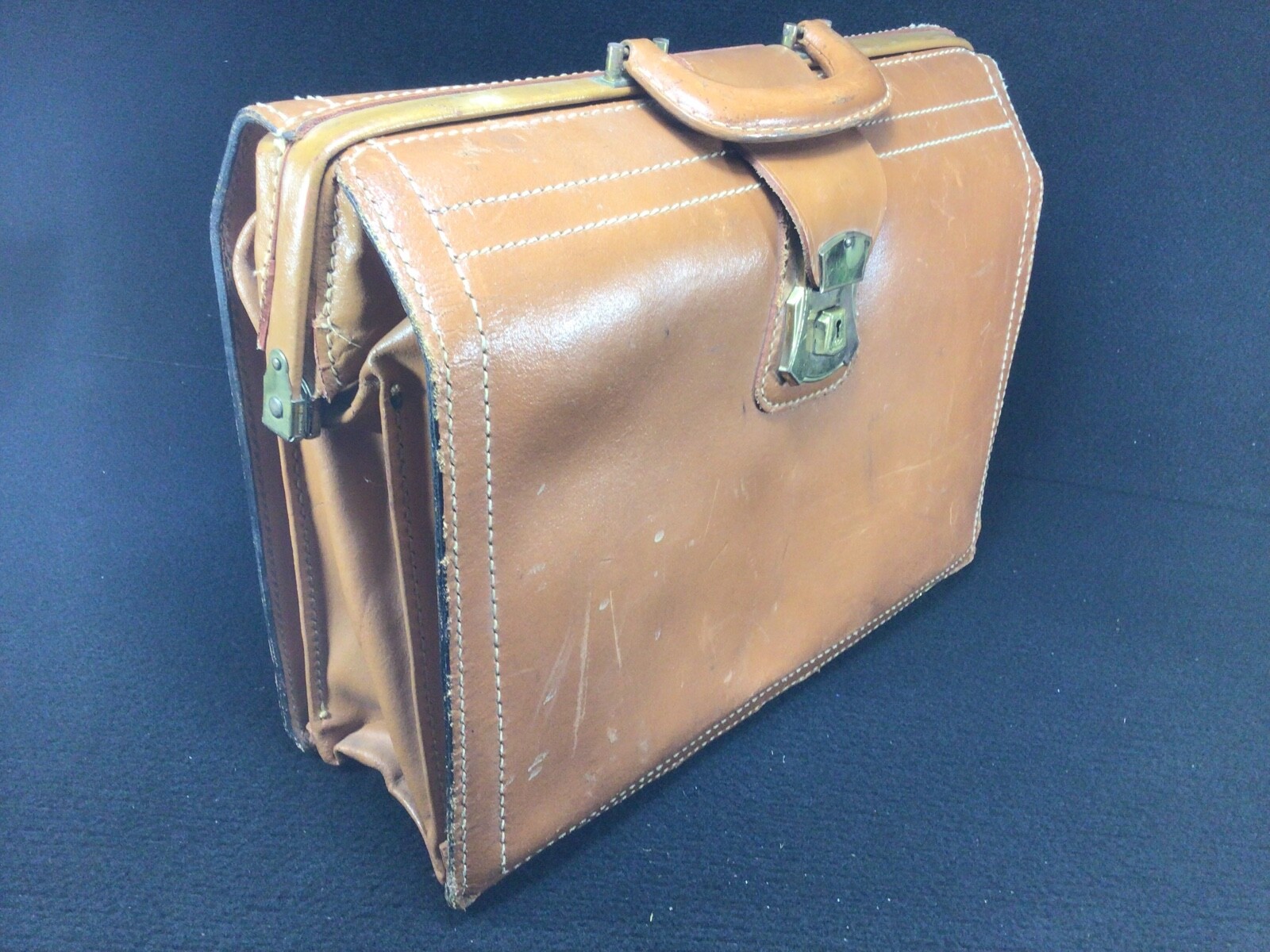 VINTAGE GENUINE SPLIT COWHIDE LEATHER SATCHEL BRIEFCASE