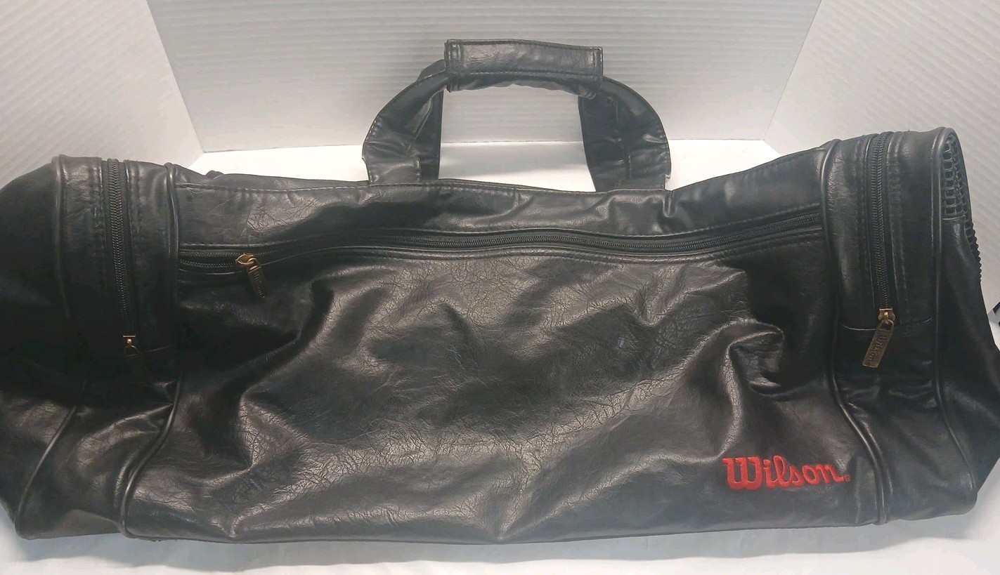 Vtg 90s WILSON Leather Gym /Sports/ Duffle /Carry On Bag 4 Zip Compartments 24″