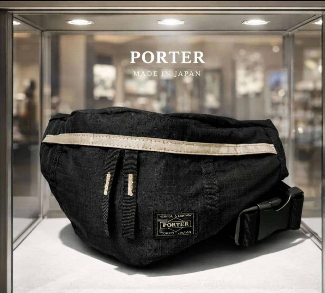 Authentic Yoshida Porter Desert Waist Bag 16cm x 24cm Black Lightweight Durable