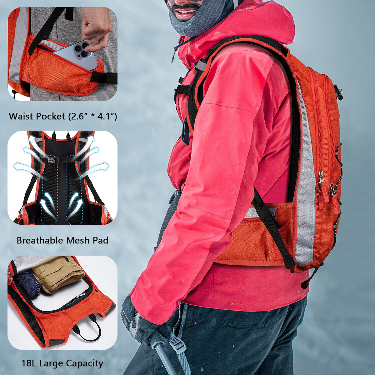 18L Hydration Backpack 3L Insulated Water Bladder Bag For Hiking Cycling Running