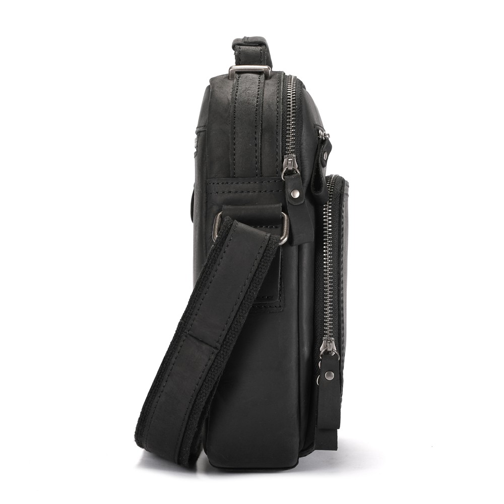 Men’s Genuine Crazy Horse Leather Crossbody Bag Casual Multi-Pocket Shoulder Bag