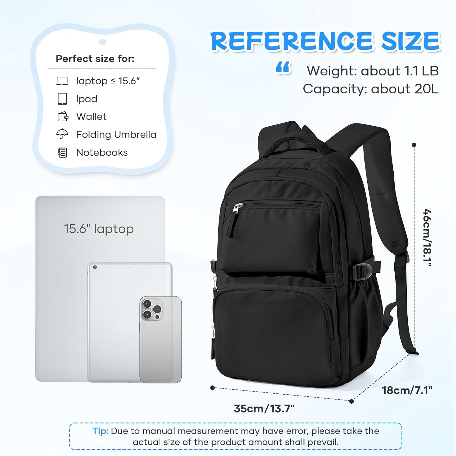 Black Backpack for Women School Backpack with Laptop Compartment Gym Bag for Men