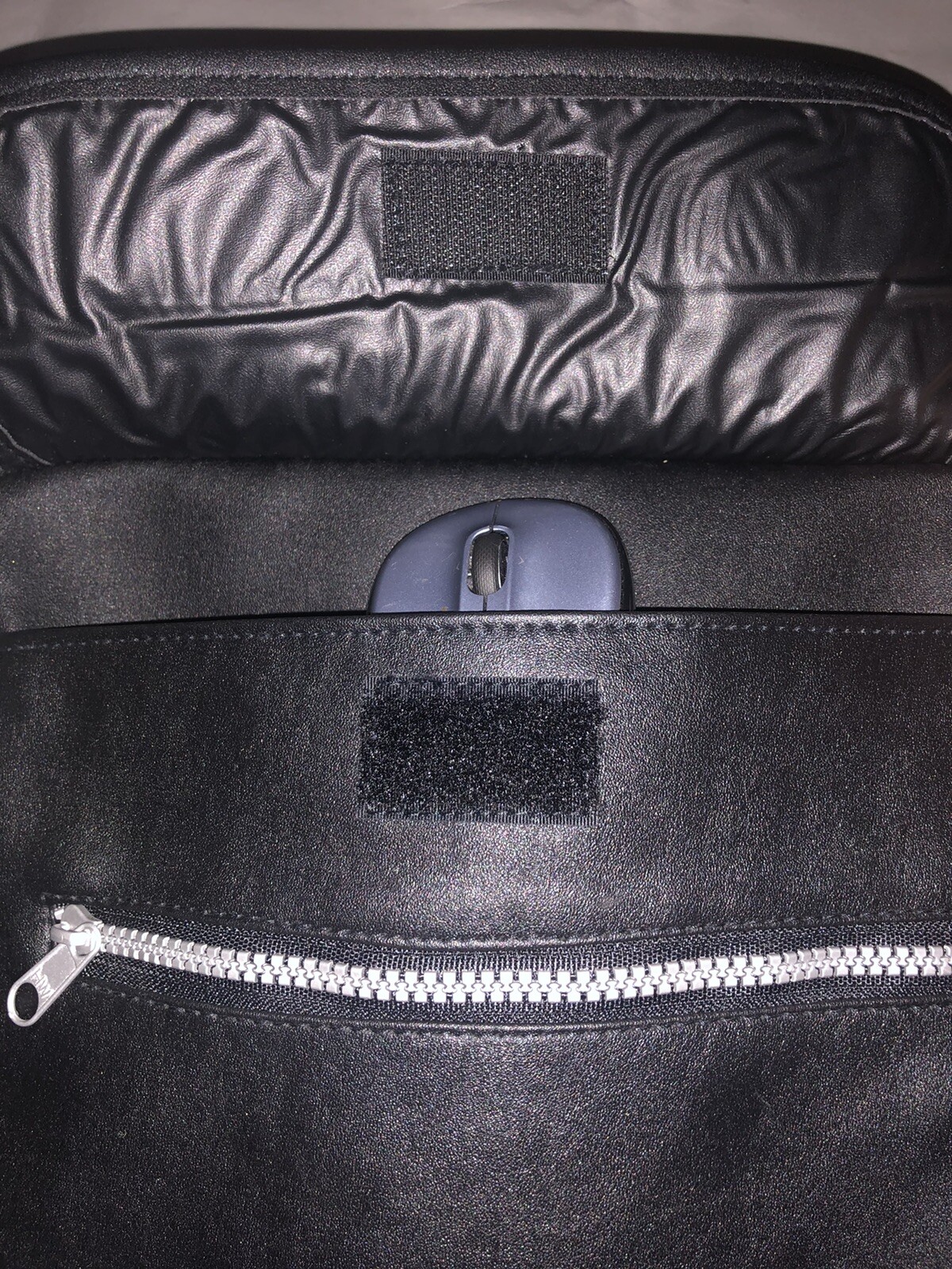 Basix backpack, Black Vinyl w/ 3 Strong Zippered And Two Open Side Compartments