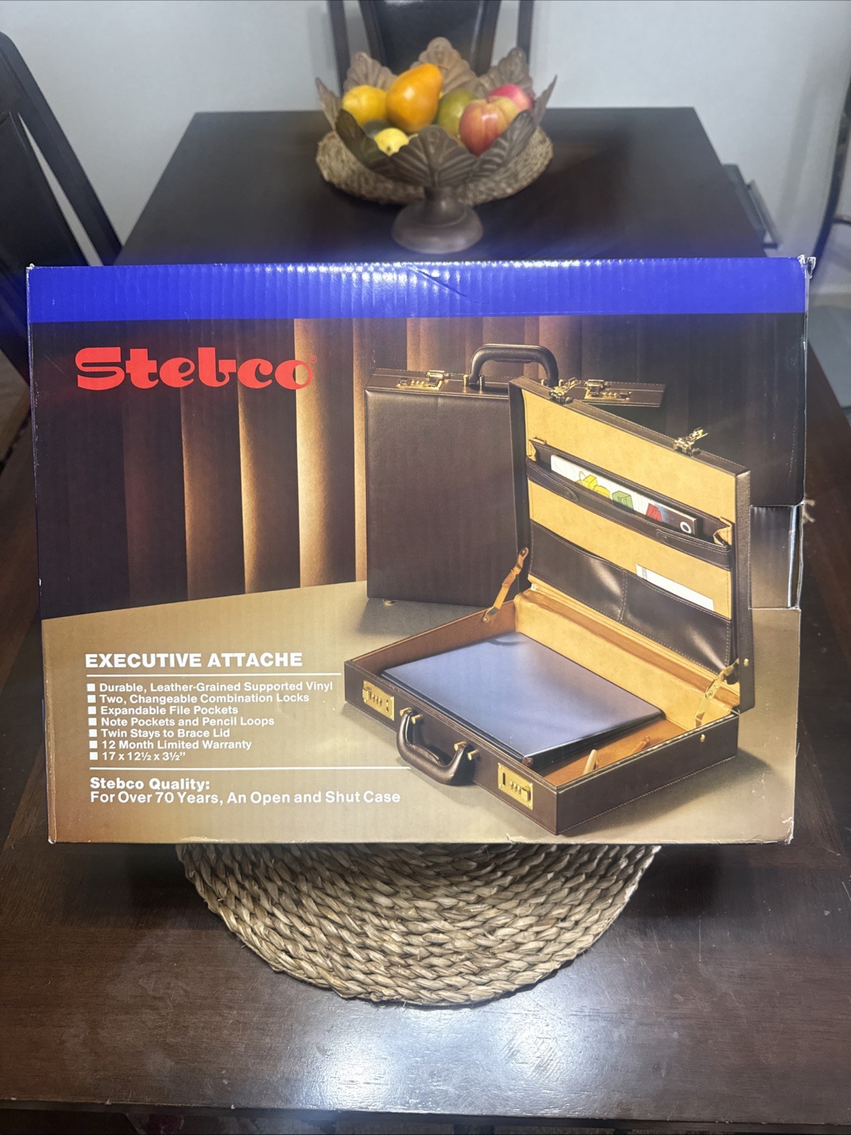 Stebco Executive Attache Briefcase w/ Two Combination Locks Brown Vintage NEW