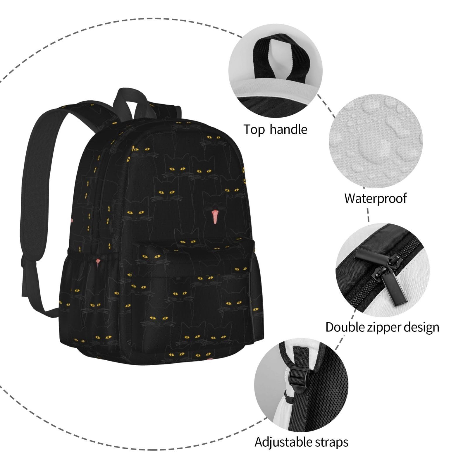 Black Cat Backpack Bookbag Laptop Backpacks Multipurpose Daypack for Boys Gir…