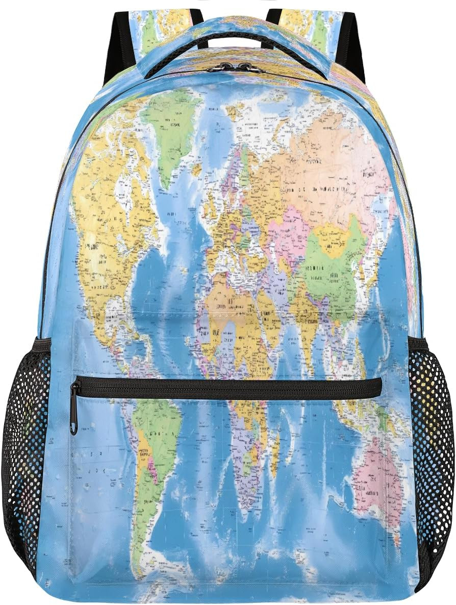 Globe World Map Backpack, School Bag, Laptop Rucksack, Travel Hiking Daypack