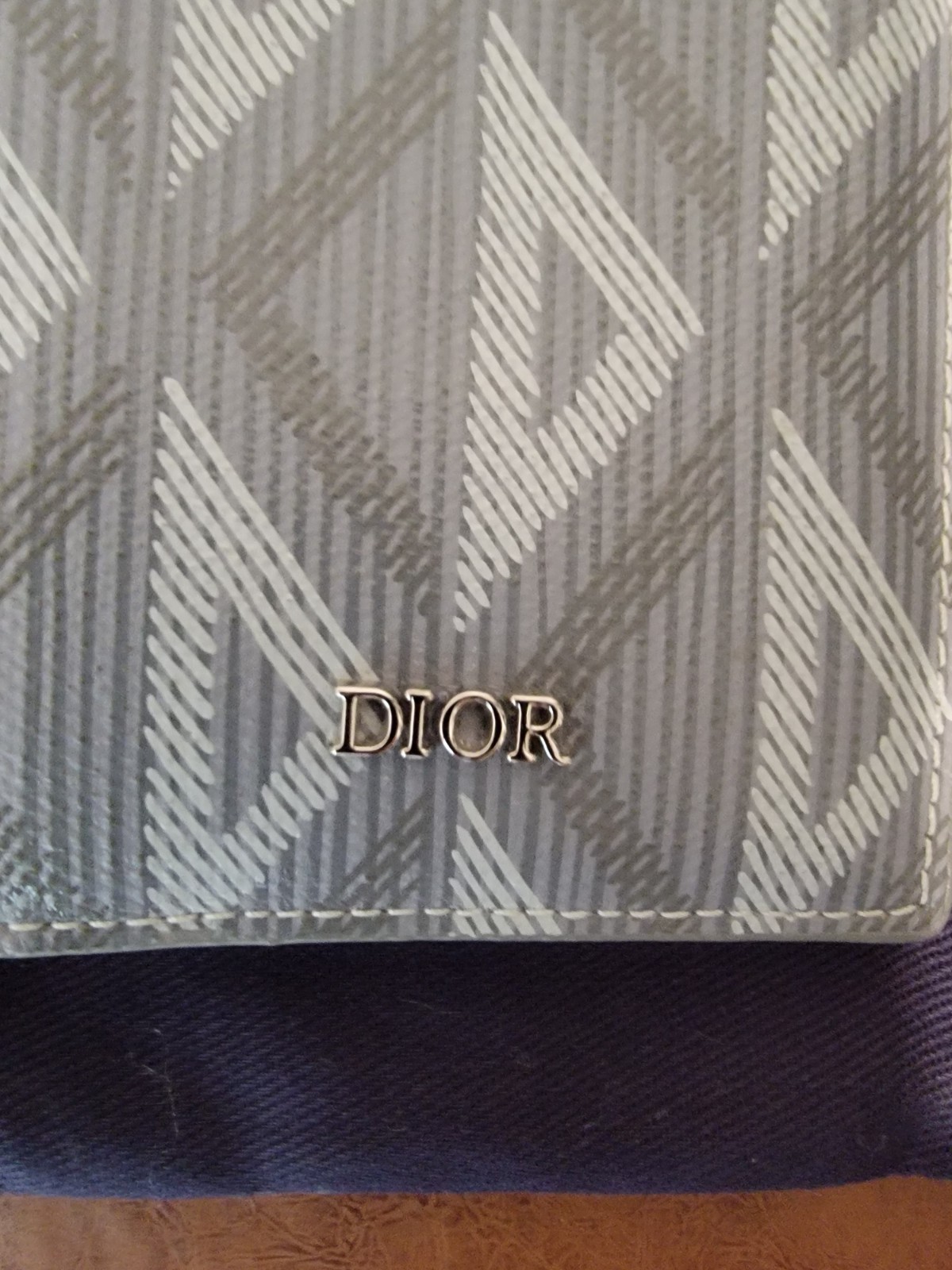 Christian Dior CD Diamond Canvas Pocket Organizer Gray Card Holder Wallet w/ Dus