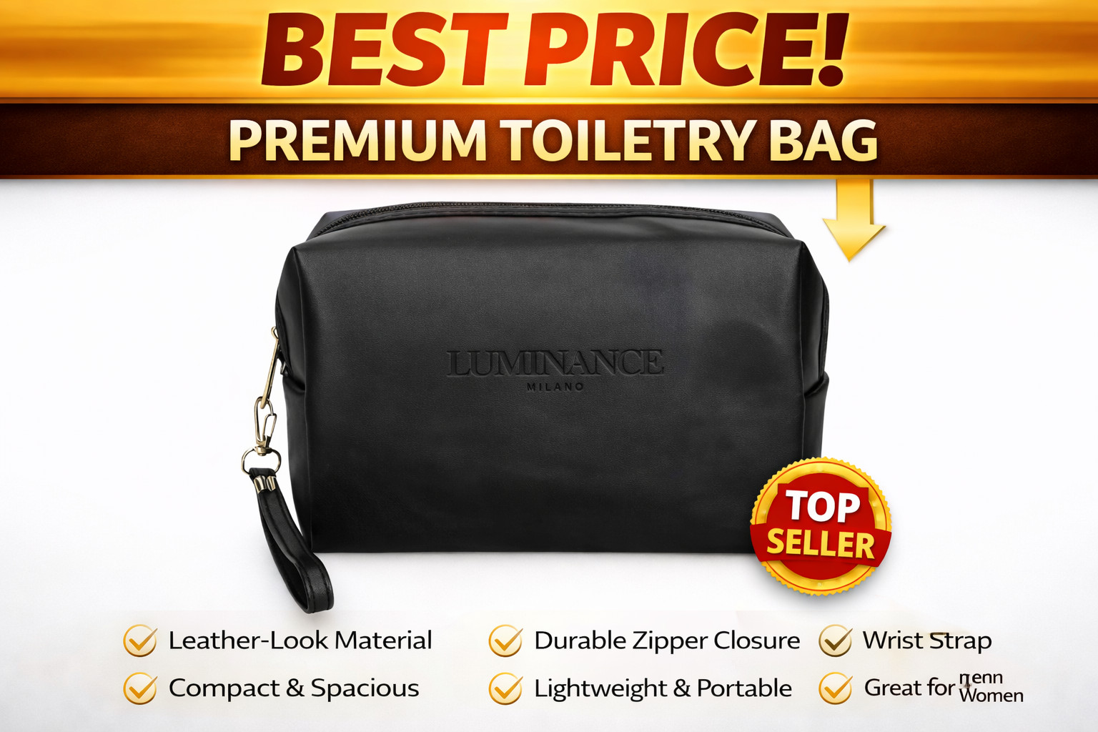 Leather Toiletry Bag Dopp Kit Luminance Milano Travel Shaving Cosmetic Case Blac