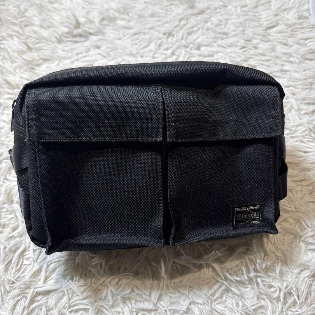Authentic PORTER Yoshida Kaban Body Bag Black Canvas 16cm x 28cm x 12cm Excellen
