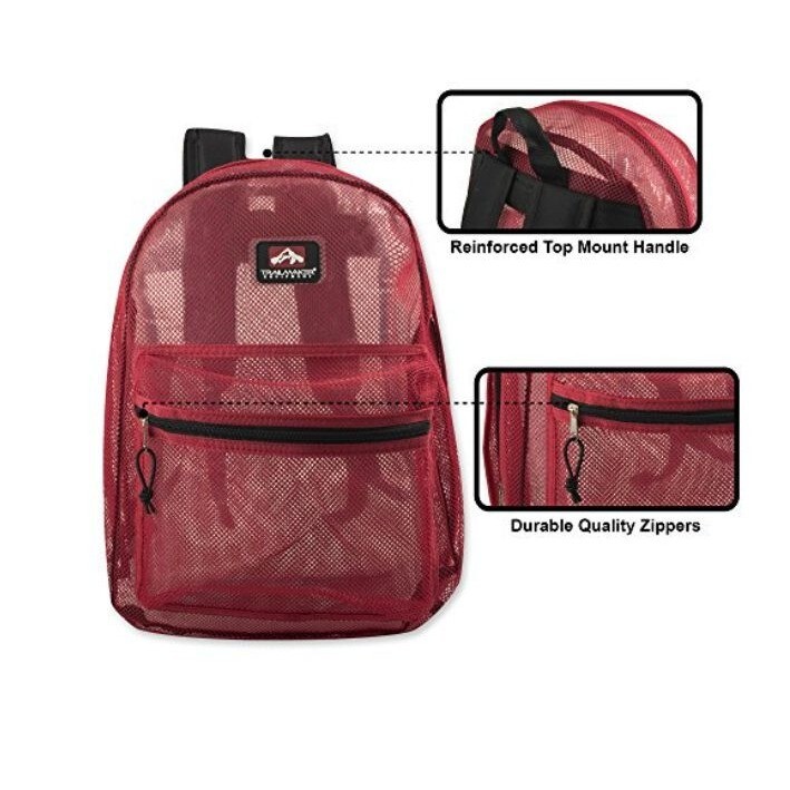 Red Mesh Backpack Transparent See Through Backpack with Padded Straps