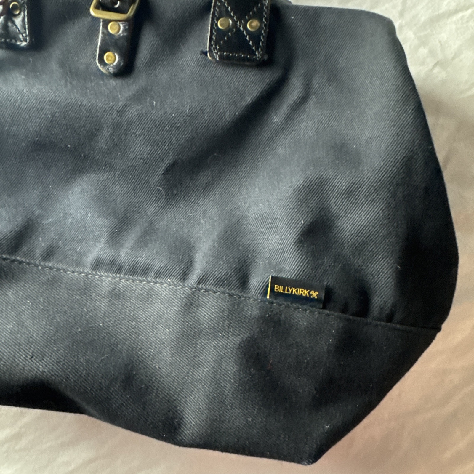 BillyKirk Black Canvas and Leather Carryall Bag Waxed Crossbody Strap Tote EUC