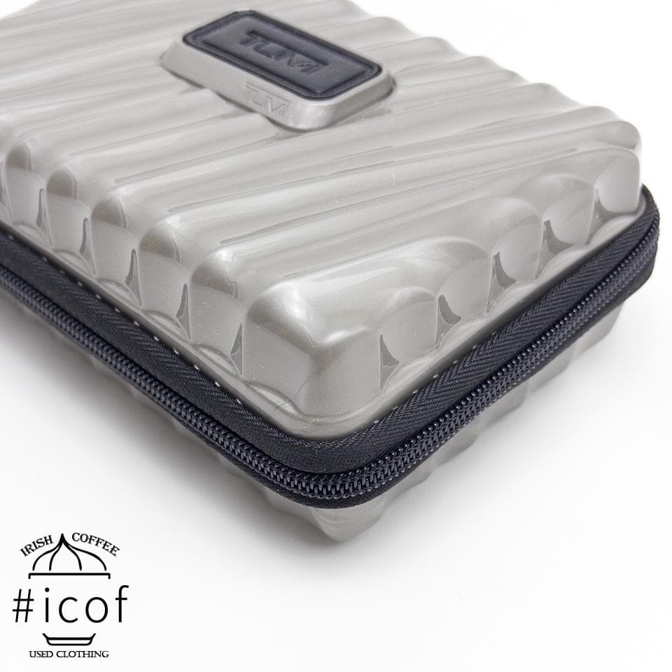 TUMI Delta Hard Shell Zip Pouch Silver Gray Travel Organizer Case Logo Unisex