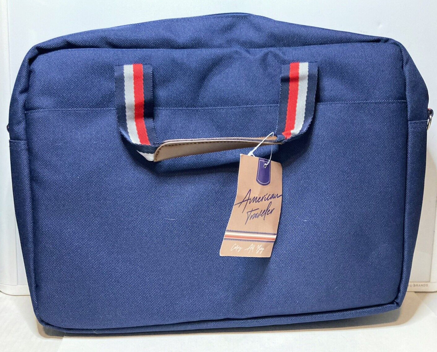 Blue Padded American Traveler Carry All Bag 16x12x5 Top Handle & Shoulder Strap