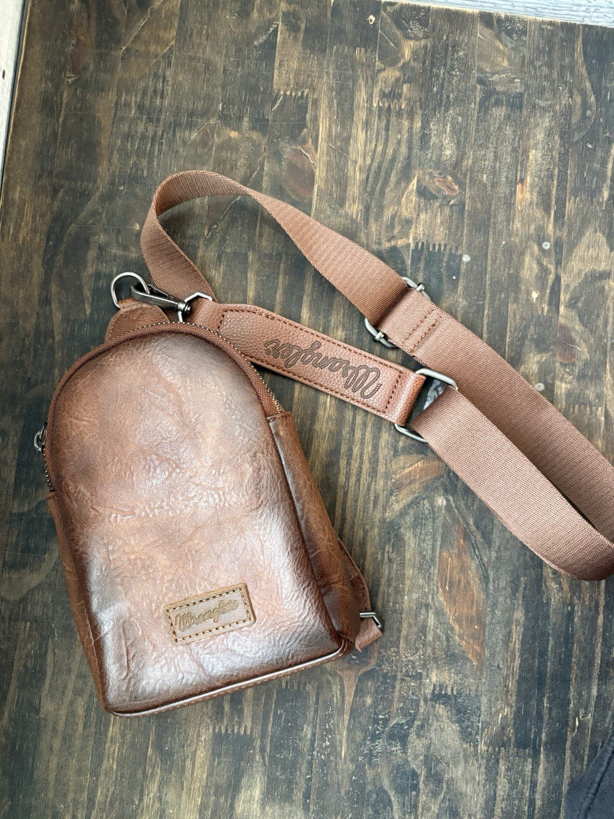 Wrangler Mini Crossbody Sling Bag Brown Faux Leather Western Shoulder Purse