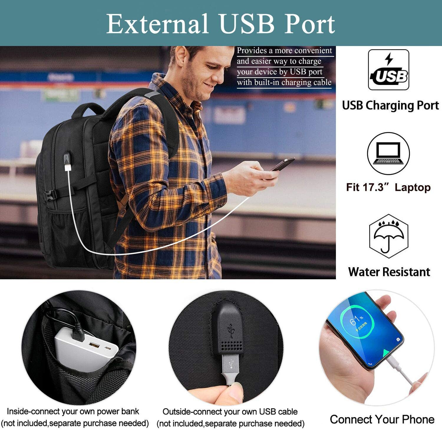 Extra Large Backpack for Men 50L,Water Resistant 17.3 Inch Travel Laptop Backpac