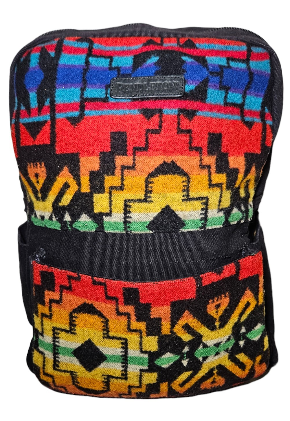 Pendleton Vintage Backpack Western Geometric Wool Leather Black See Description